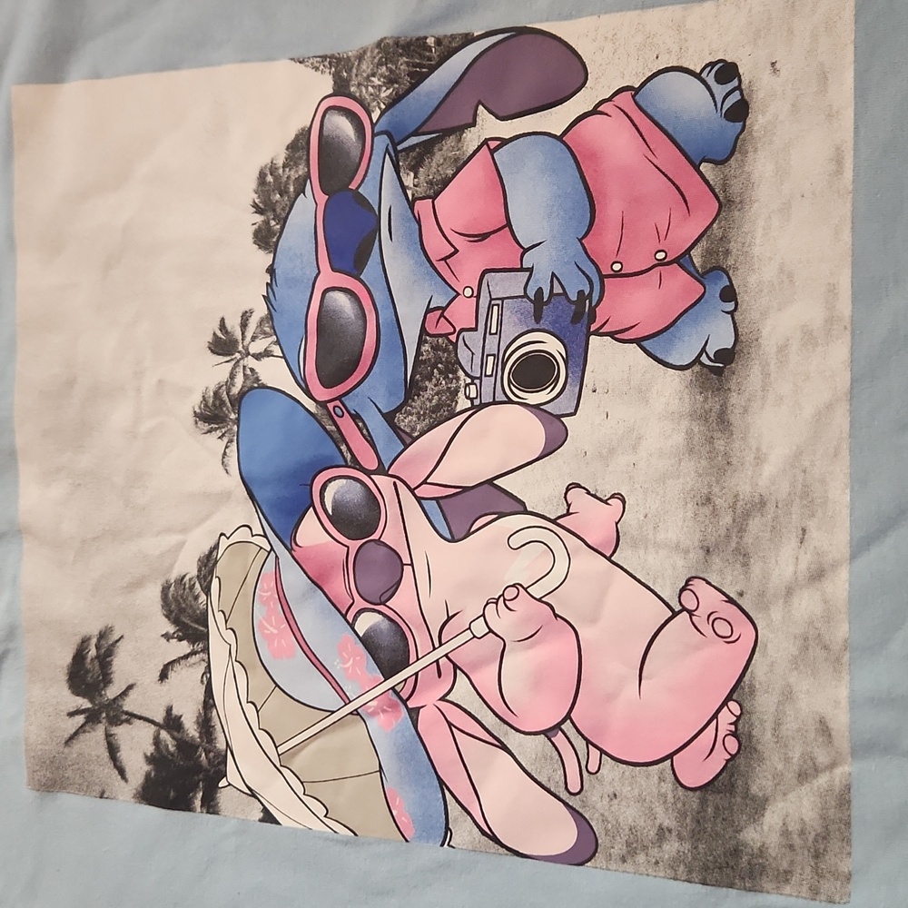 Disney Light Blue Stitch & Angel Graphic Tee - Pink & Blue Accents - Picture 2 of 3